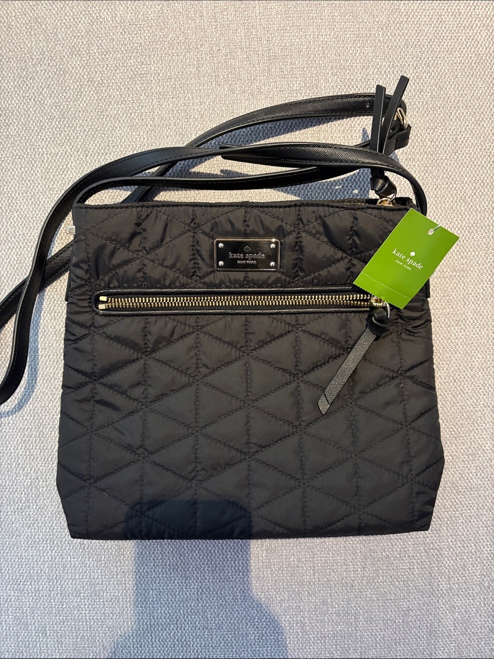 kate spade Black Quilted Nylon Crossbody Bag with Gold Hardware